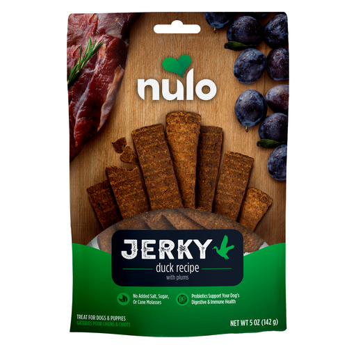 Nulo Jerky Treats Duck Recipe with Plums for Dogs - 5 oz bag - front package