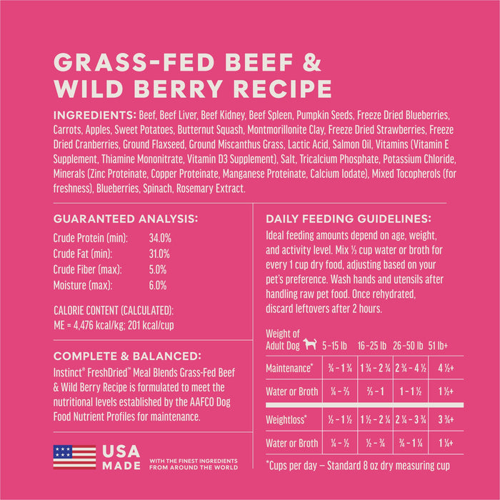 Instinct FreshDried Meal Blends Beef & Wild Berries Blend dog  product benefits and recipe information