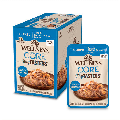 Wellness CORE Tiny Tasters Flaked Tuna & Shrimp Recipe in Broth — 1.75-oz, case of 12; Case of 12 × 1.75-oz containers