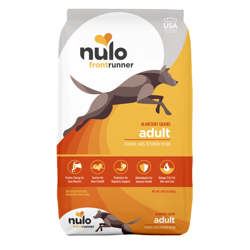 Nulo Frontrunner Ancient Grains Chicken, Oats & Turkey Recipe for Dogs 23 lb - front package