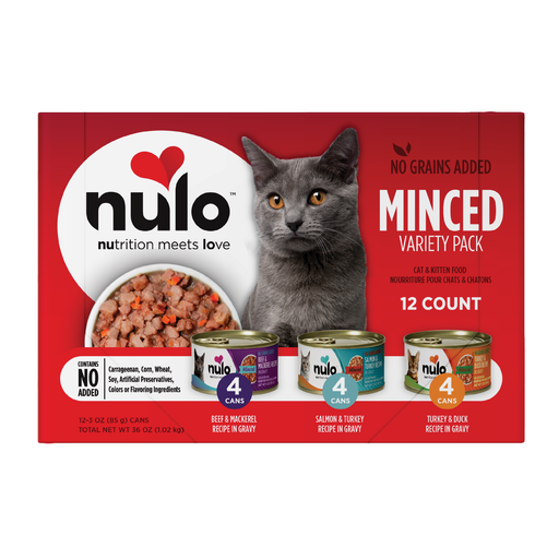 Nulo Minced Variety Pack with Beef, Salmon & Turkey for Cats - 3 oz, 12-count variety pack - front package