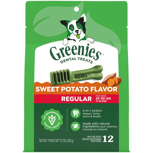 Greenies Sweet Potato Dental Bone Dog Treat Regular — manufacturer recipe-family image; package size may differ