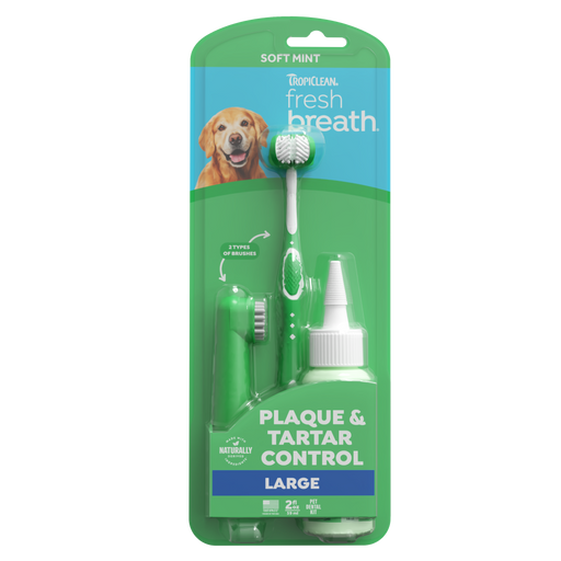 TropiClean Fresh Breath Soft Mint Plaque & Tartar Control Kit for Large Dogs, 2oz — Large dogs — 2-oz kit retail package
