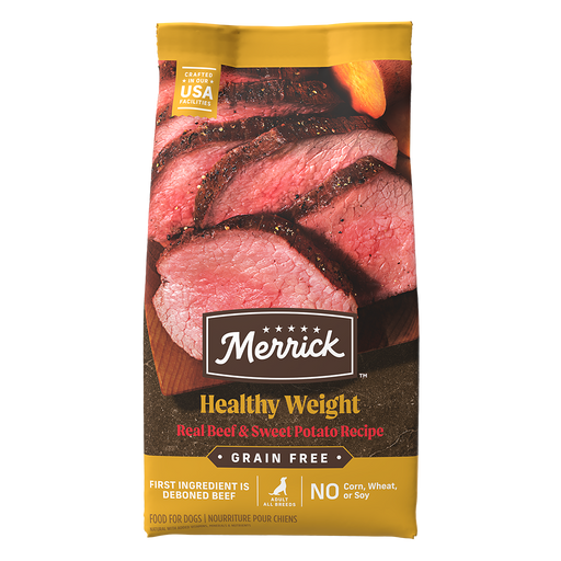 Merrick Grain Free Healthy Weight Beef & Sweet Potato Recipe Dry Dog Food — 4-lb bag — manufacturer recipe packaging
