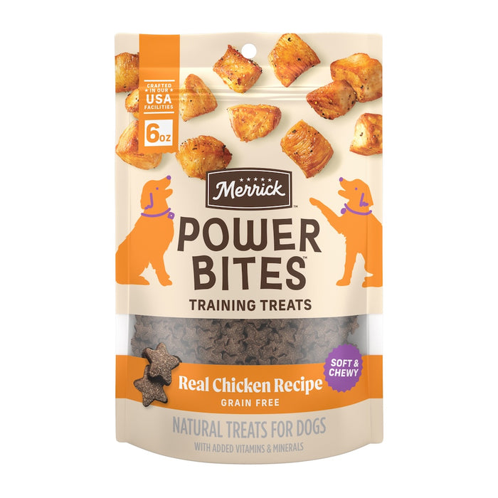 Merrick Power Bites Real Chicken Recipe Dog Treats — manufacturer recipe packaging
