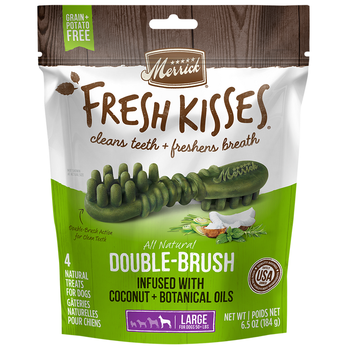 Merrick Fresh Kisses Infused With Coconut Oil + Botanical Oils - For Large Dogs (50+ Lbs) Dog Dental Chews — manufacturer recipe packaging