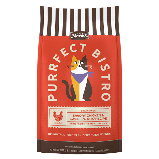 Merrick Purrfect Bistro Grain Free Chicken & Sweet Potato Dry Cat Food — manufacturer recipe packaging