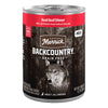 Merrick Backcountry Grain Free Real Beef Dinner Wet Dog Food — manufacturer recipe packaging; individual container shown, sold by the full case