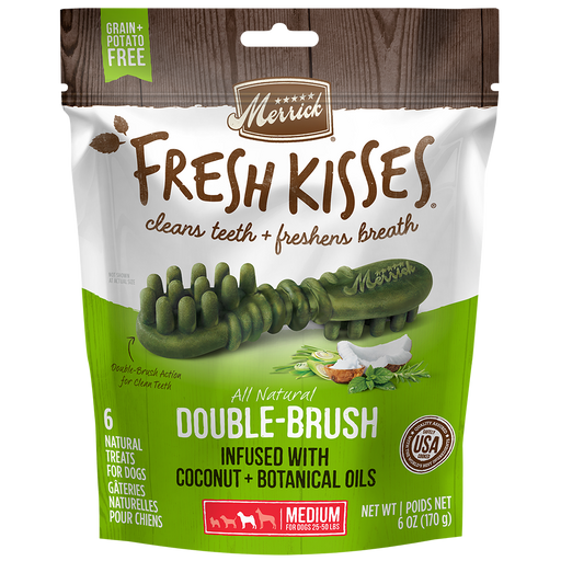 Merrick Fresh Kisses Infused With Coconut Oil + Botanical Oils - For Medium Dogs (25-50 Lbs) Dog Dental Chews — manufacturer recipe packaging