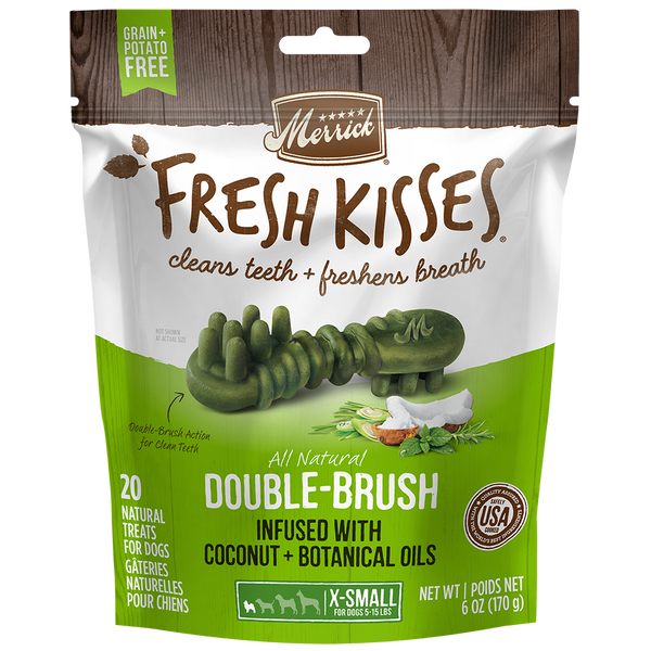 Merrick Fresh Kisses Infused With Coconut Oil + Botanical Oils - For Extra Small Dogs (5-15 Lbs) Dog Dental Chews — manufacturer recipe packaging