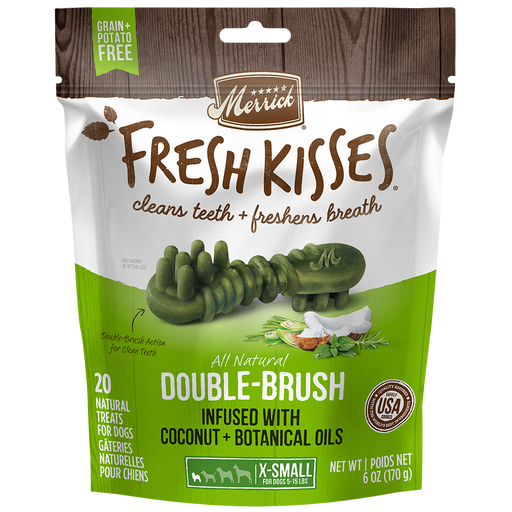 Merrick Fresh Kisses Infused With Coconut Oil + Botanical Oils - For Extra Small Dogs (5-15 Lbs) Dog Dental Chews — manufacturer recipe packaging