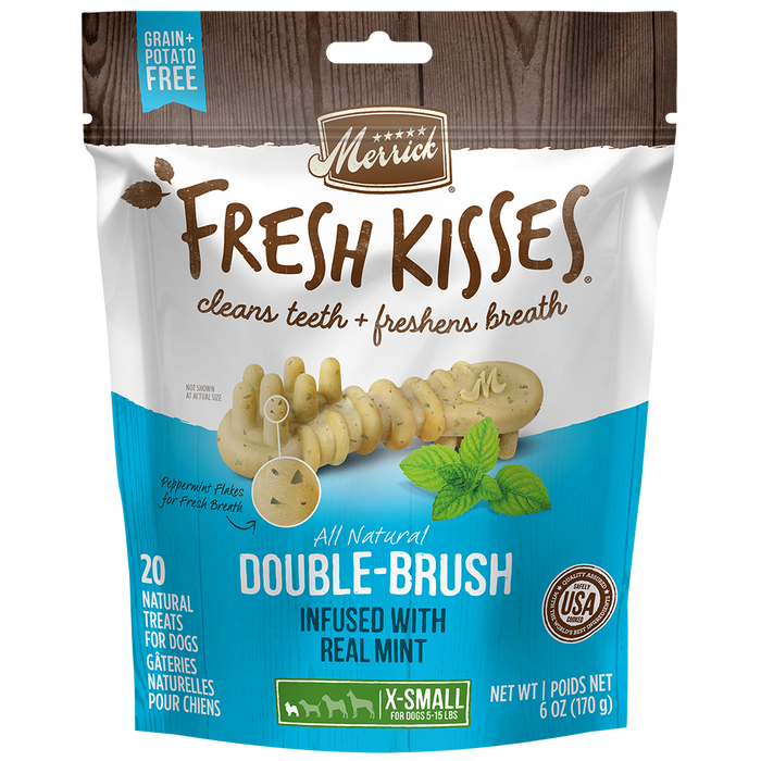 Merrick Fresh Kisses Infused With Mint - For Extra Small Dogs (5-15 Lbs) Dog Dental Chews — manufacturer recipe packaging