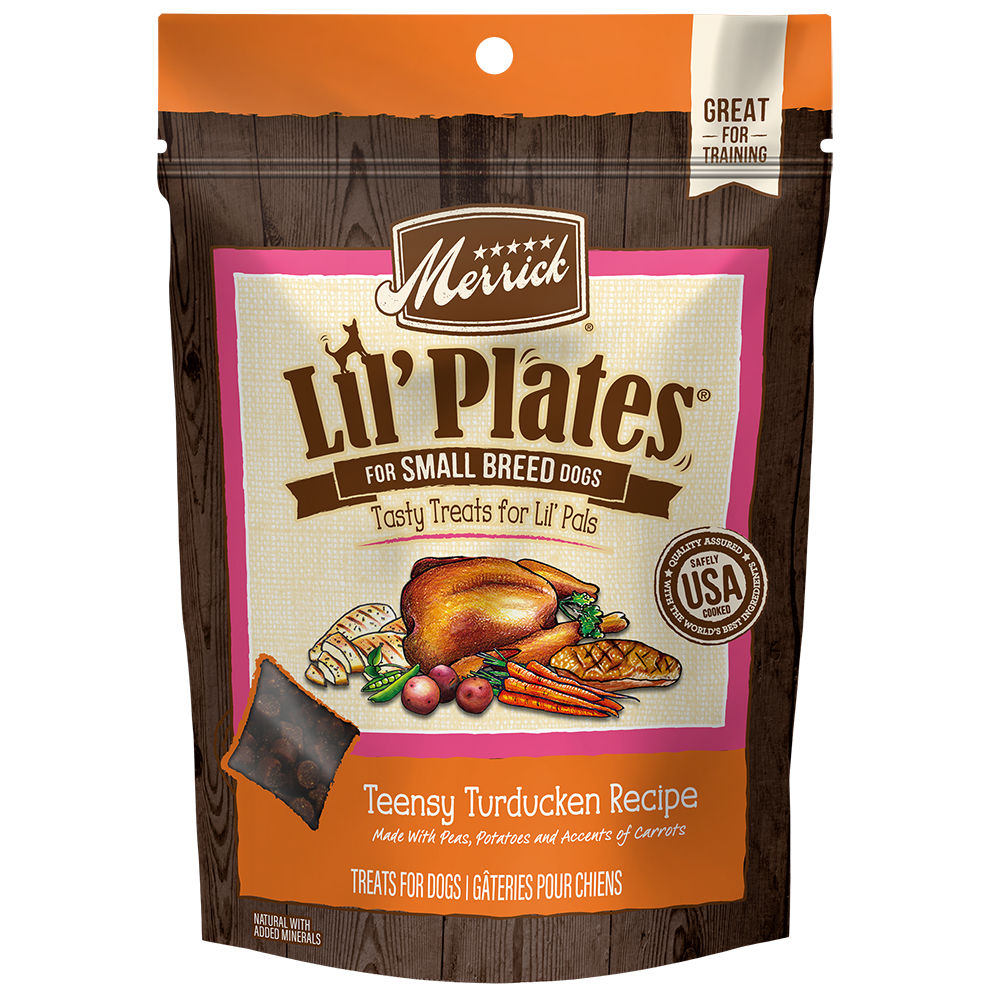 Merrick Lil' Plates Teensy Turducken Recipe Dog Treats — manufacturer recipe packaging