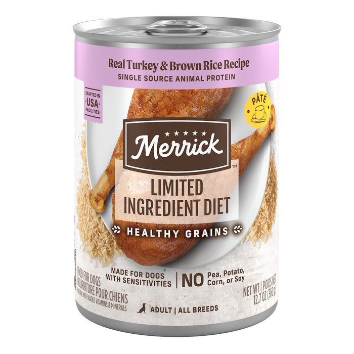 Merrick Limited Ingredient Diet With Healthy Grains Real Turkey & Brown Rice Recipe Wet Dog Food can packaging