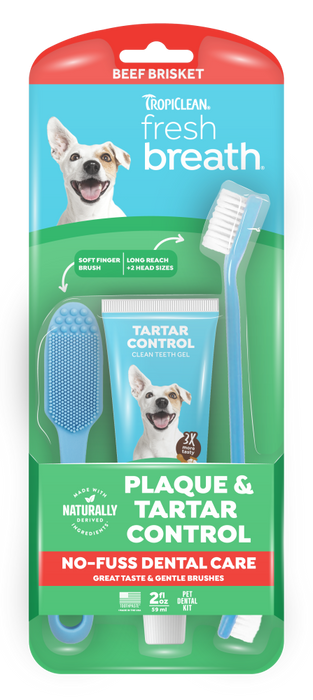 TropiClean Fresh Breath Beef Brisket Plaque & Tartar Control Brushing Kit, 2oz — 2oz retail package