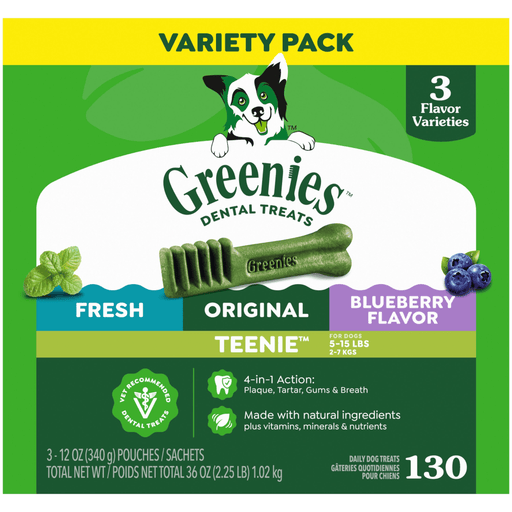 Greenies Original, Spearmint & Blueberry Dental Chews Dog Treat Teenie — manufacturer recipe-family image; package size may differ
