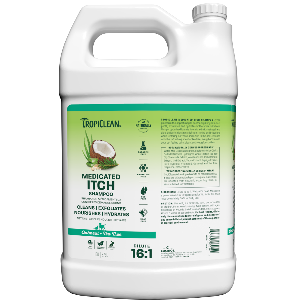 TropiClean Oatmeal & Tea Tree Medicated Itch Relief Shampoo for Pets, 1 gal — 1 gal retail package