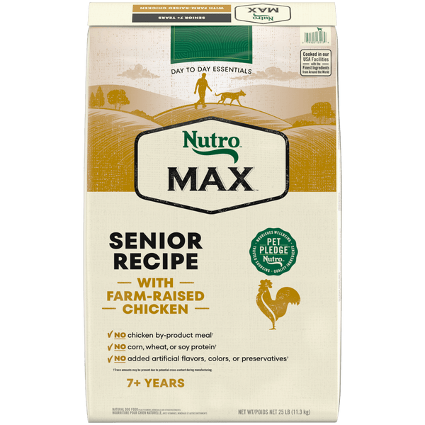 NUTRO Max Senior Chicken Dry Dog Food, 25 lb package front