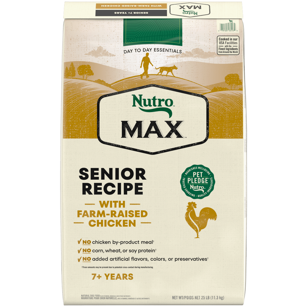 NUTRO Max Senior Chicken Dry Dog Food, 25 lb package front