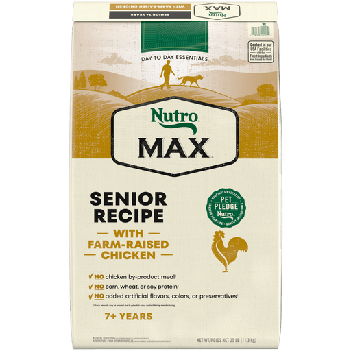 NUTRO Max Senior Chicken Dry Dog Food, 25 lb package front