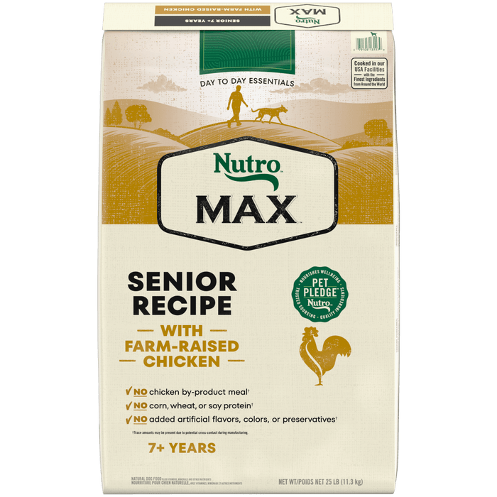 NUTRO Max Senior Chicken Dry Dog Food, 25 lb package front