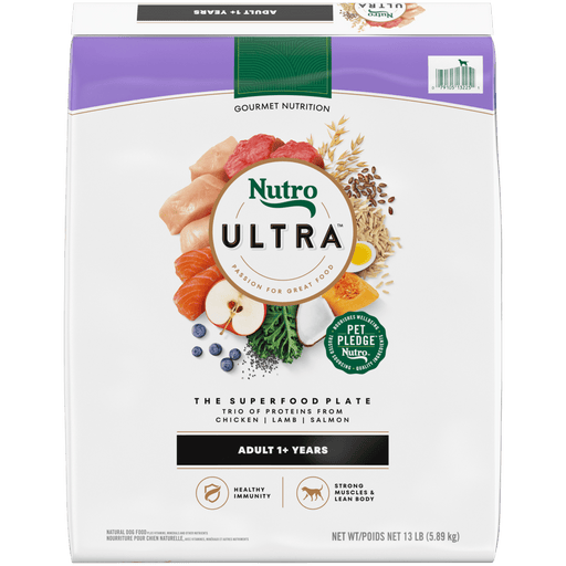 NUTRO Ultra The Adult Superfood Plate with a Trio of Proteins from Chicken, Lamb and Salmon Dry Dog Food, 13 lb package front