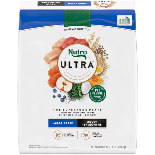 NUTRO Ultra Large Breed Adult, The Superfood Plate with a Trio of Proteins from Chicken, Lamb and Salmon Dry Dog Food, 13 lb package front