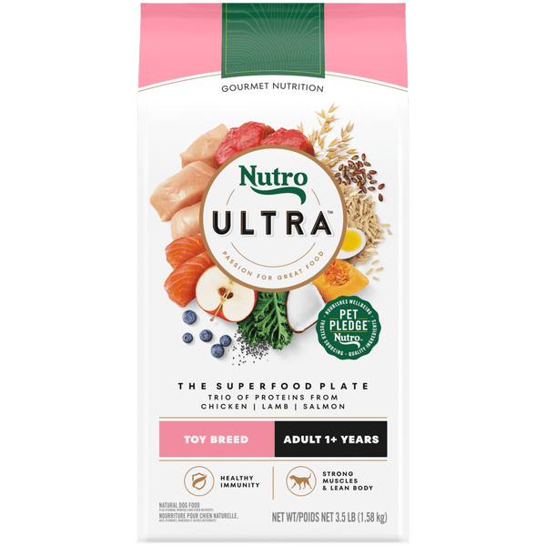 NUTRO Ultra Toy Breed, Adult Superfood Plate with a Trio of Proteins from Chicken, Lamb and Salmon Dry Dog Food, 3.5 lb package front