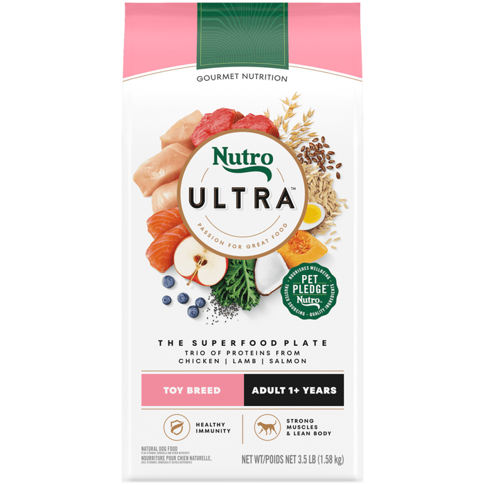 NUTRO Ultra Toy Breed, Adult Superfood Plate with a Trio of Proteins from Chicken, Lamb and Salmon Dry Dog Food, 3.5 lb package front