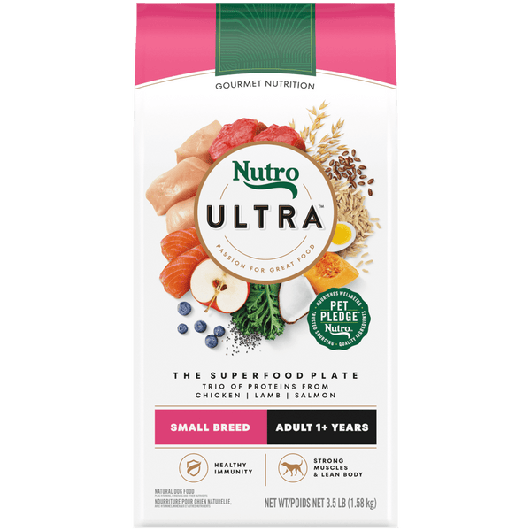NUTRO Ultra Small Breed Adult, The Superfood Plate with a Trio of Proteins from Chicken, Lamb and Salmon Dry Dog Food, 3.5 lb package front
