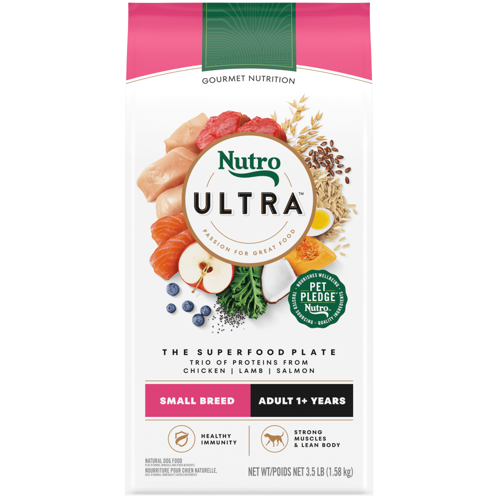 NUTRO Ultra Small Breed Adult, The Superfood Plate with a Trio of Proteins from Chicken, Lamb and Salmon Dry Dog Food, 3.5 lb package front