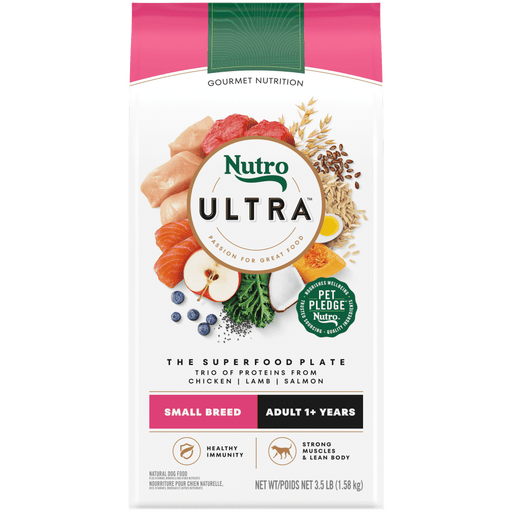 NUTRO Ultra Small Breed Adult, The Superfood Plate with a Trio of Proteins from Chicken, Lamb and Salmon Dry Dog Food, 3.5 lb package front
