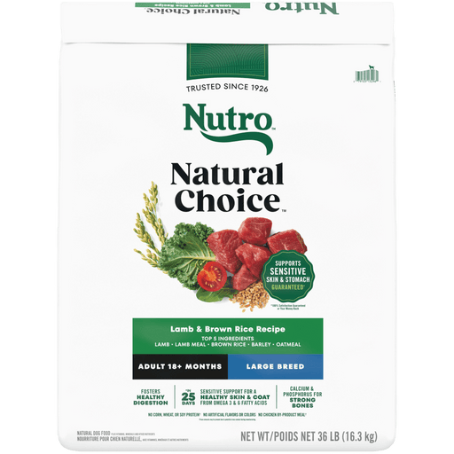 NUTRO Natural Choice Adult Large Breed Dry Dog Food, Lamb & Brown Rice, 36 lb package front