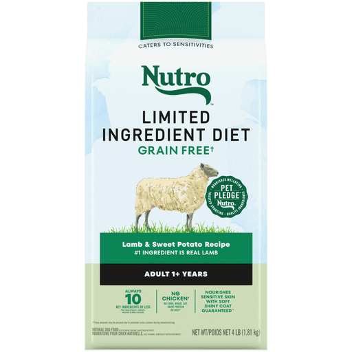 NUTRO Limited Ingredient Diet Adult Lamb & Sweet Potato Recipe Dry Dog Food, 4 lb package front