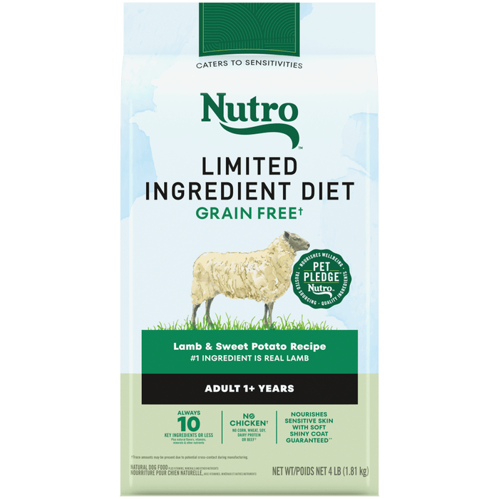 NUTRO Limited Ingredient Diet Adult Lamb & Sweet Potato Recipe Dry Dog Food, 4 lb package front