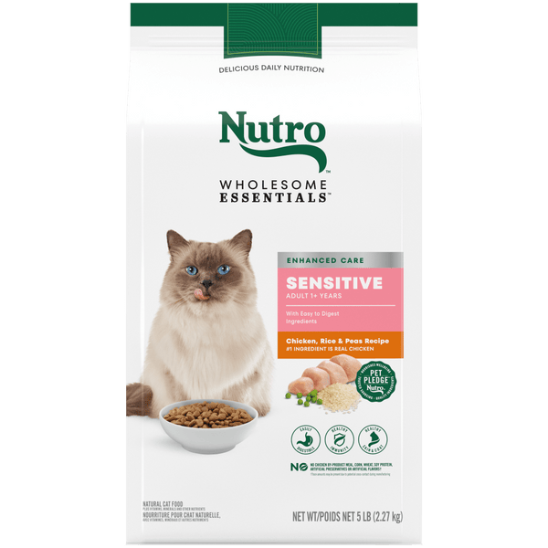 NUTRO Wholesome Essentials Sensitive Adult Formula with Chicken, Rice & Peas Recipe Dry Cat Food, 5 lb package front