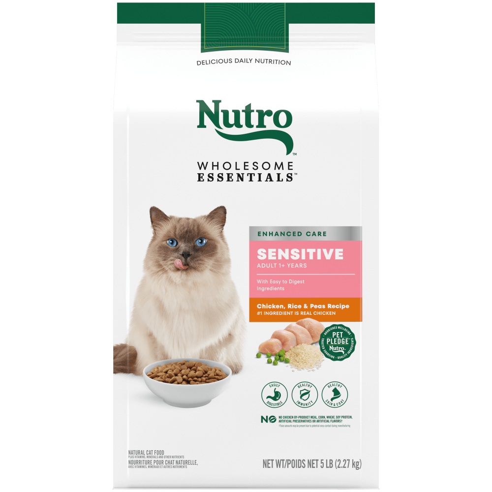 NUTRO Wholesome Essentials Sensitive Adult Formula with Chicken, Rice & Peas Recipe Dry Cat Food, 5 lb package front