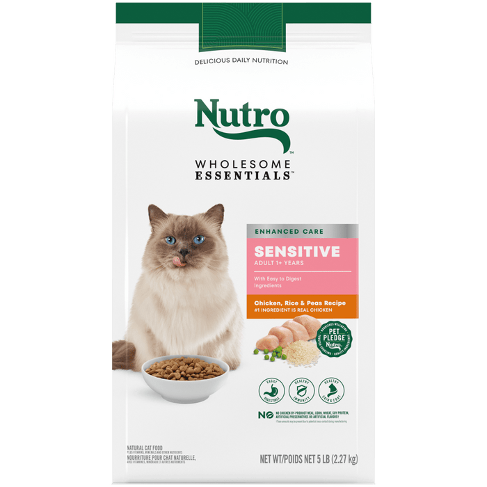 NUTRO Wholesome Essentials Sensitive Adult Formula with Chicken, Rice & Peas Recipe Dry Cat Food, 5 lb package front