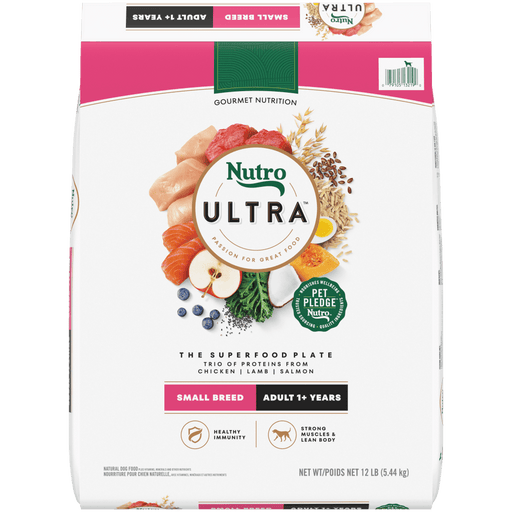 NUTRO Ultra Small Breed Adult, The Superfood Plate with a Trio of Proteins from Chicken, Lamb and Salmon Dry Dog Food, 12 lb package front
