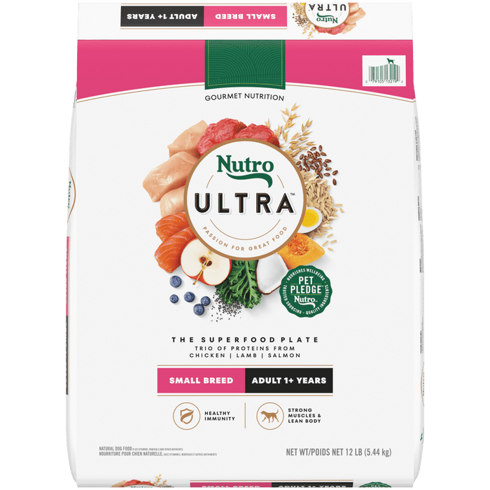 NUTRO Ultra Small Breed Adult, The Superfood Plate with a Trio of Proteins from Chicken, Lamb and Salmon Dry Dog Food, 12 lb package front