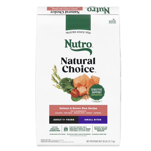 NUTRO Natural Choice Adult Small Bites Dog Food, Salmon & Brown Rice, 28 lb package front