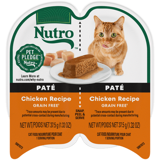 NUTRO Perfect Portions Chicken Recipe Paté Wet Cat Food, 2.64 oz package front; sold as case of 24 twin trays