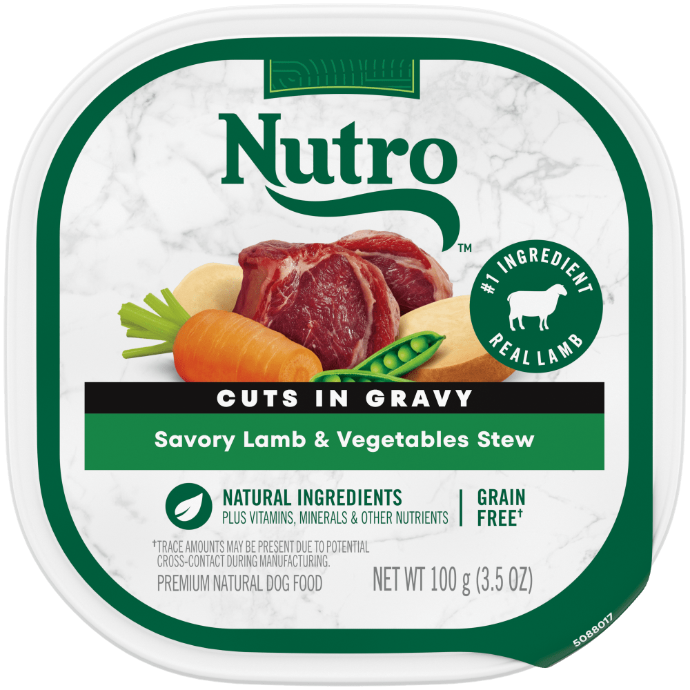 NUTRO NATURAL CHOICE Savory Lamb & Vegetables Stew Recipe Wet Dog Food, 3.5 oz package front; sold as case of 24 trays