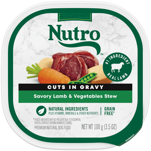 NUTRO NATURAL CHOICE Savory Lamb & Vegetables Stew Recipe Wet Dog Food, 3.5 oz package front; sold as case of 24 trays