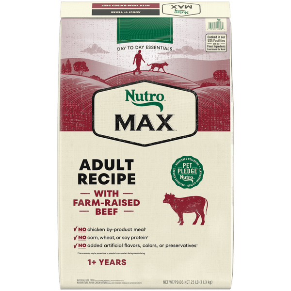 NUTRO Max Adult Beef Dry Dog Food, 25 lb package front