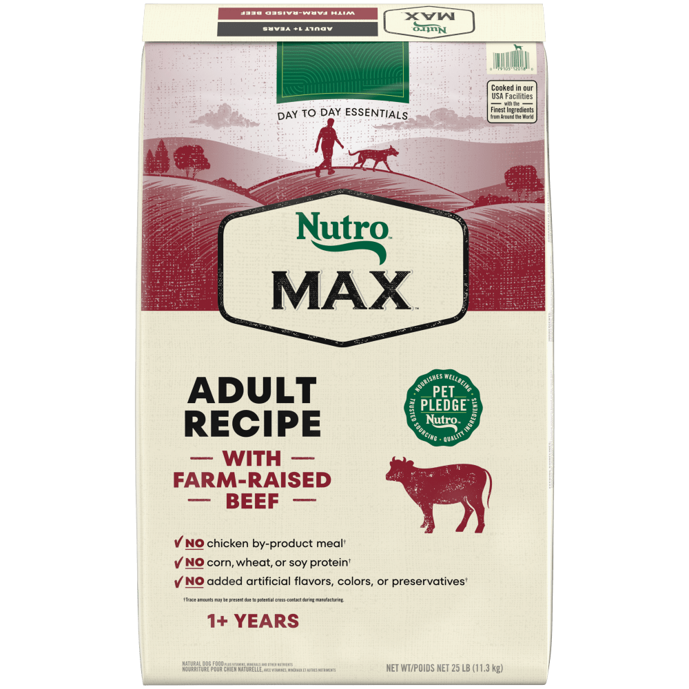 NUTRO Max Adult Beef Dry Dog Food, 25 lb package front