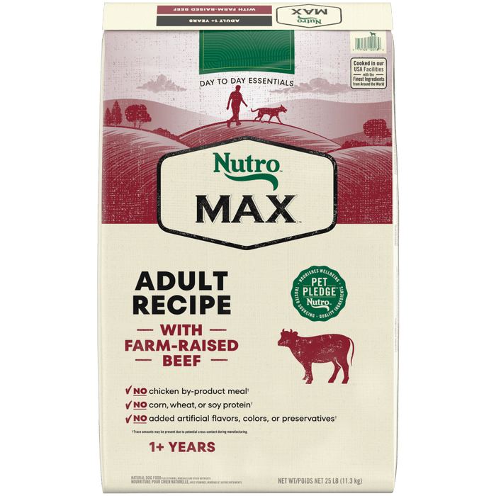 NUTRO Max Adult Beef Dry Dog Food, 25 lb package front