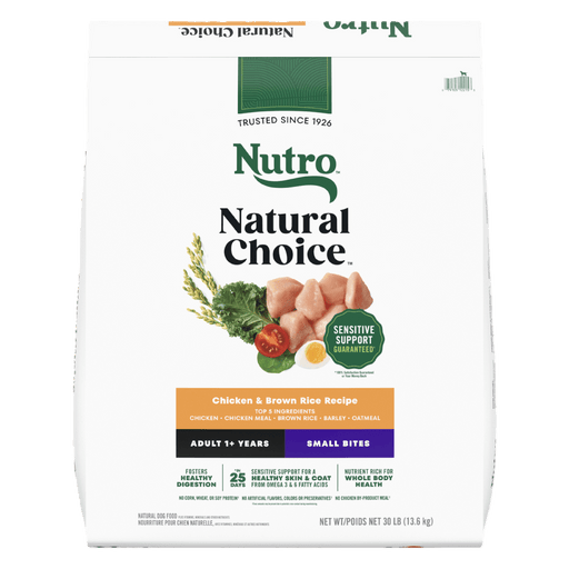 NUTRO Natural Choice Adult Small Bites Dog Food, Chicken & Brown Rice Recipe, 30 lb package front