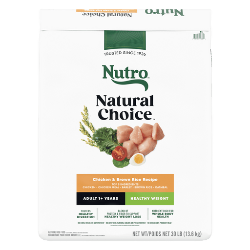 NUTRO Natural Choice Adult Healthy Weight Dog Food, Chicken & Brown Rice Recipe, 30 lb package front
