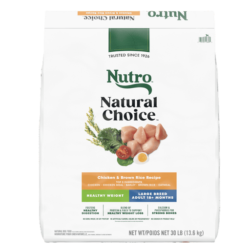 NUTRO Natural Choice Large Breed Healthy Weight Dog Food, Chicken & Brown Rice, 30 lb package front